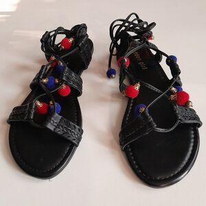 Madden Girl Women's Baliee Flat Sandal, Black Paris, Size 8M